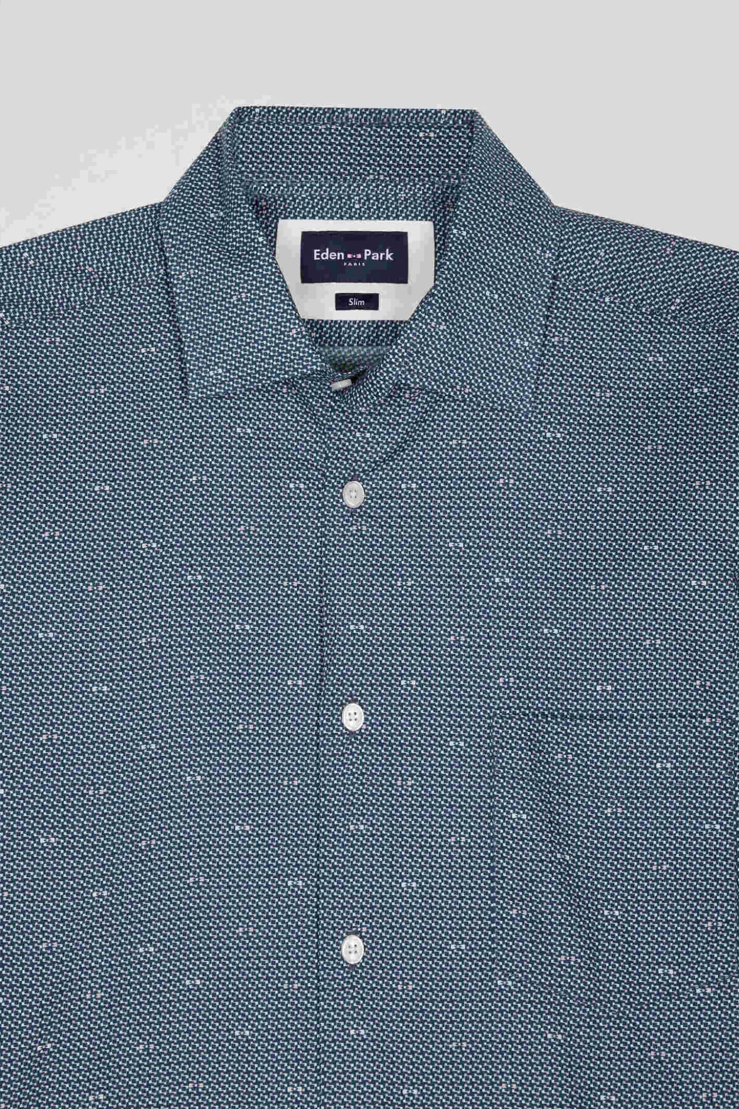 Chemise à micro-motifs en coton bleu marine coupe Slim