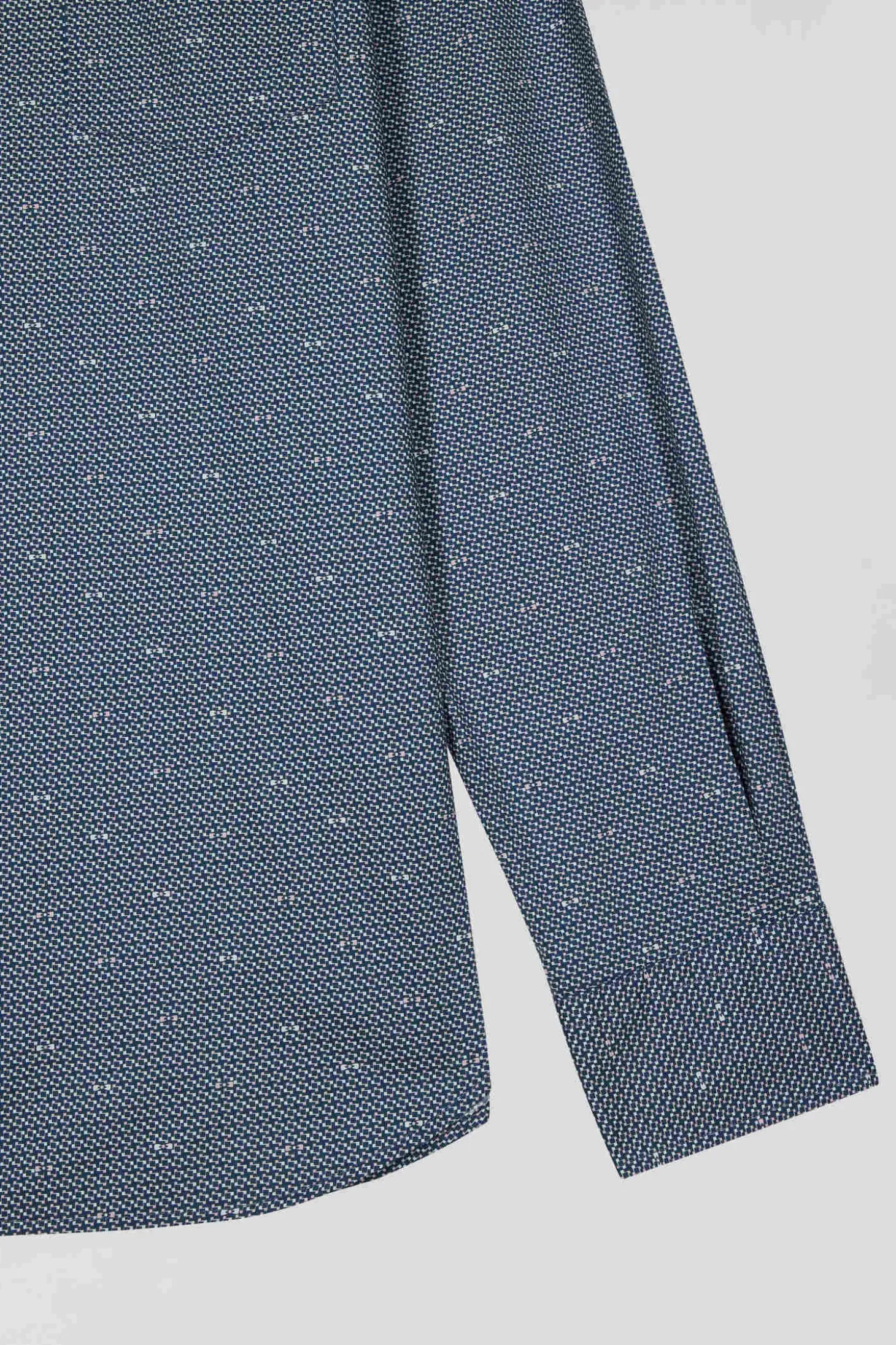 Chemise à micro-motifs en coton bleu marine coupe Slim