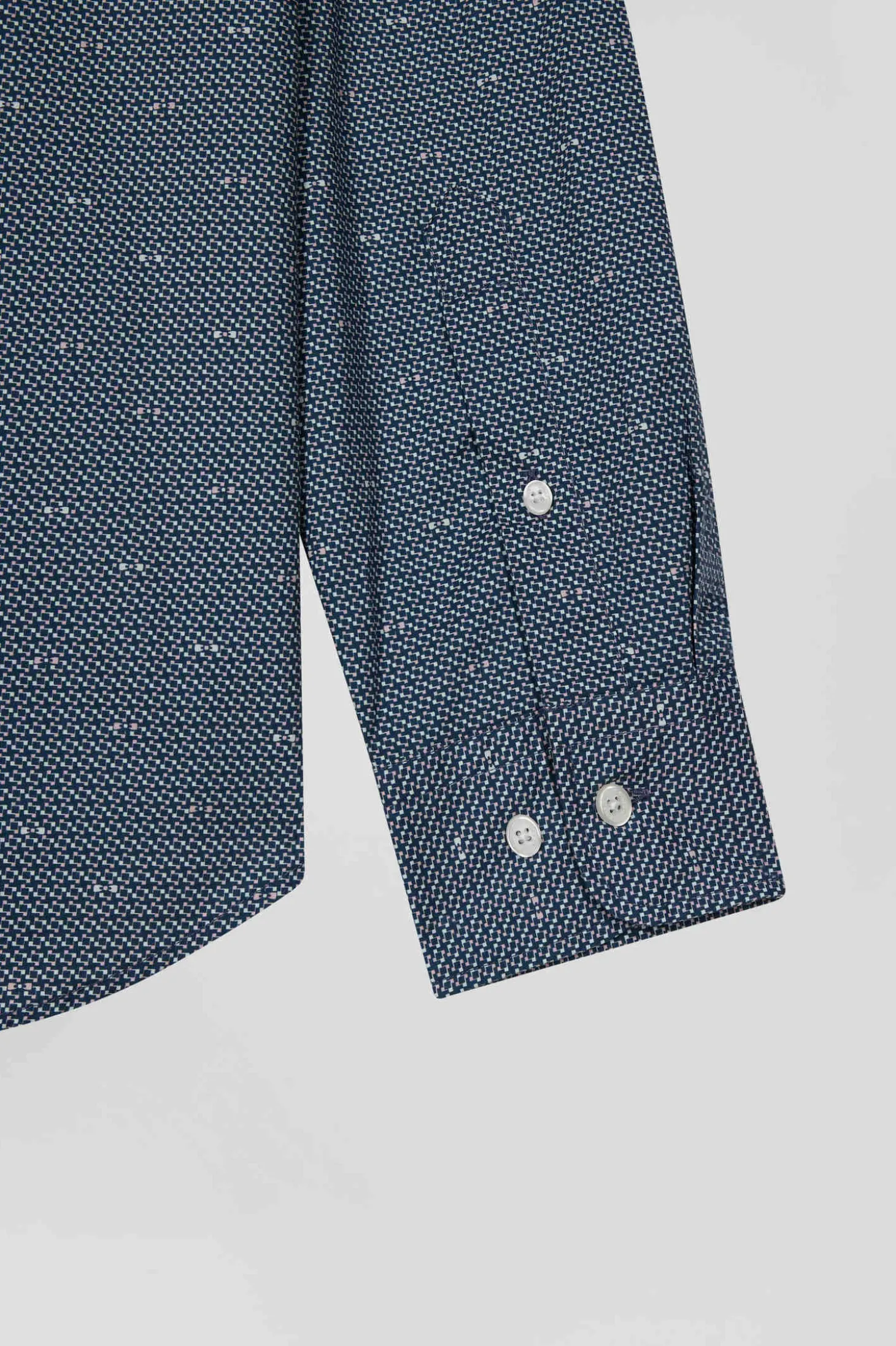 Chemise à micro-motifs en coton bleu marine coupe Slim