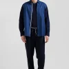 Chemise bicolore en coton pin point bleu foncé coupe Regular broderie dos