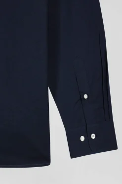 Chemise bicolore en coton pin point bleu foncé coupe Regular broderie dos