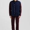 Chemise bicolore en oxford de coton marine et marron brodée coupe Regular