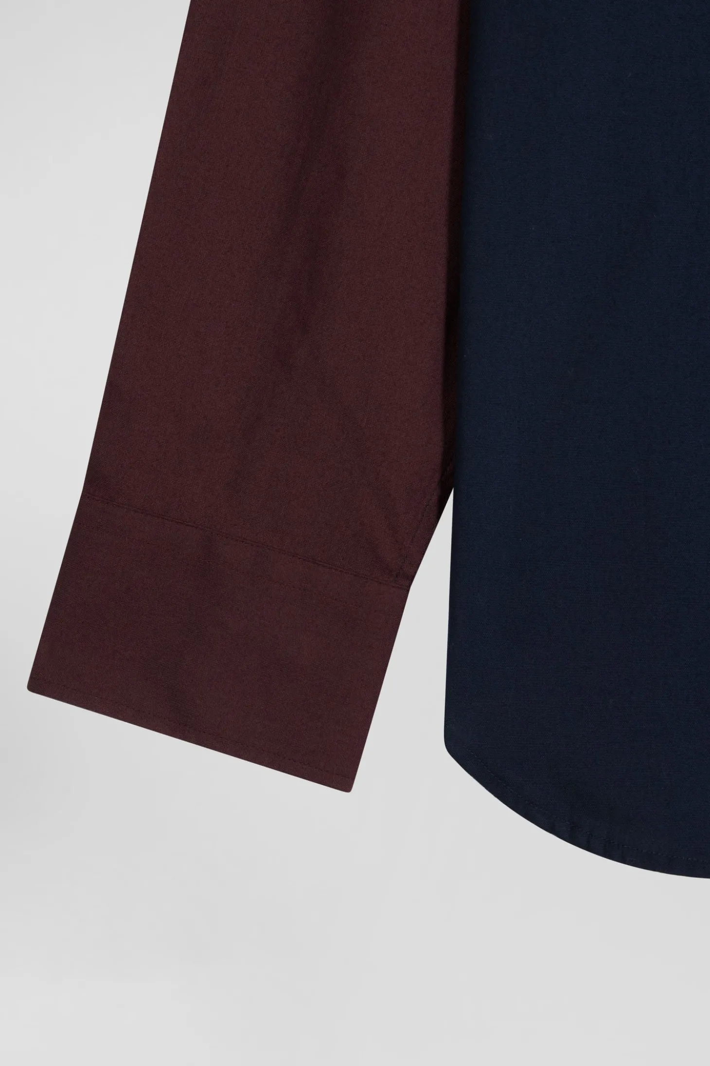 Chemise bicolore en oxford de coton marine et marron brodée coupe Regular