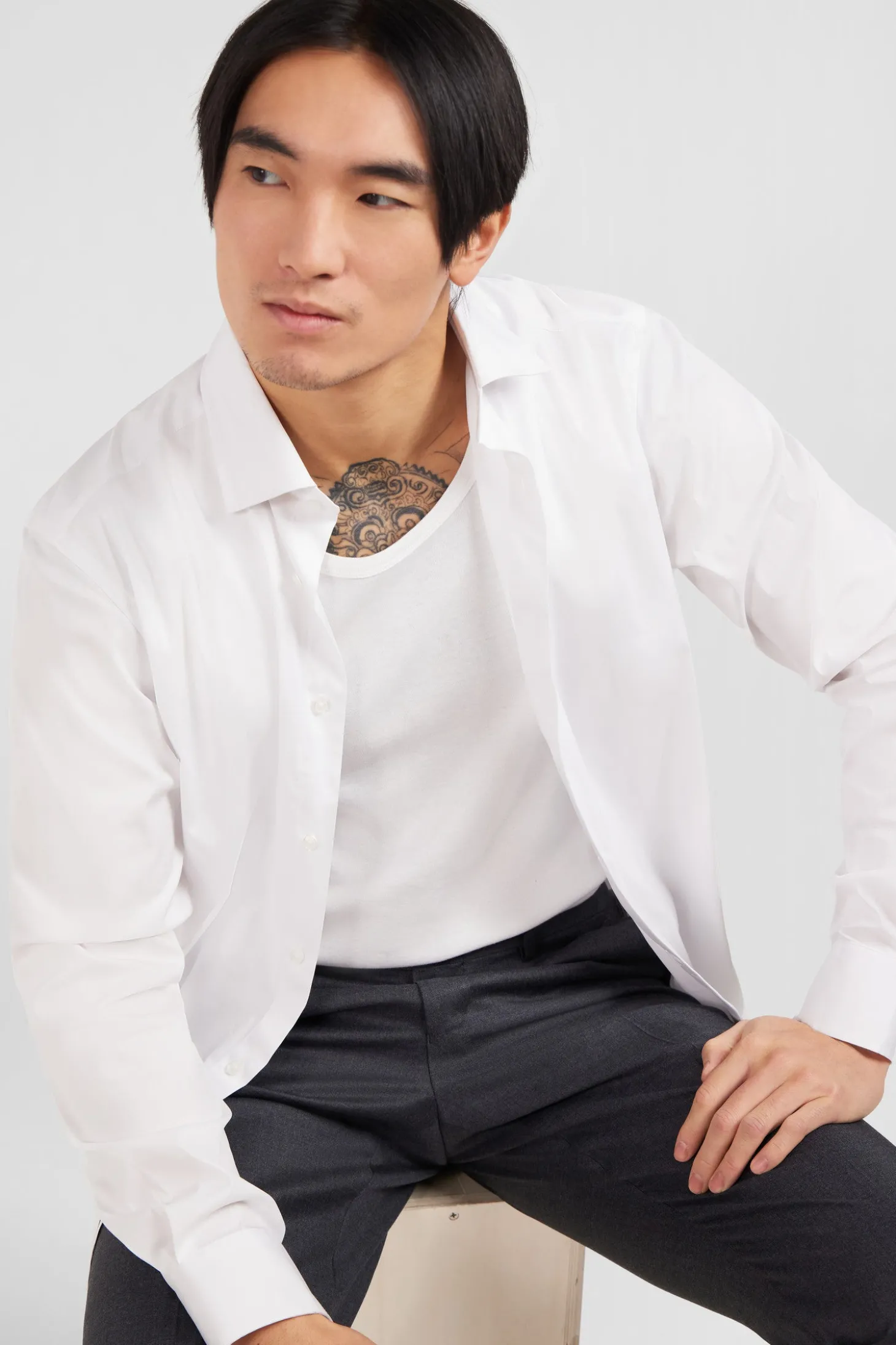 Chemise blanche slim en popeline stretch
