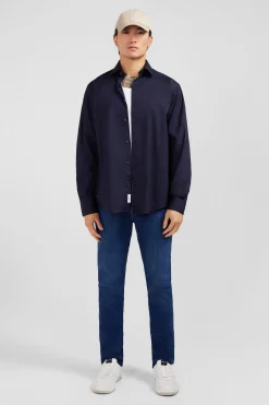 Chemise bleu marine regular en popeline stretch