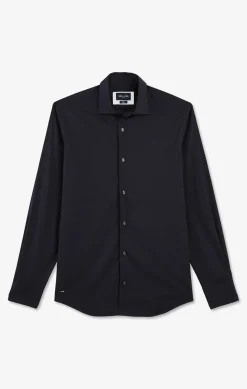 Chemise bleu marine slim en popeline stretch
