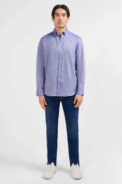 Chemise bleu marine unie en coton