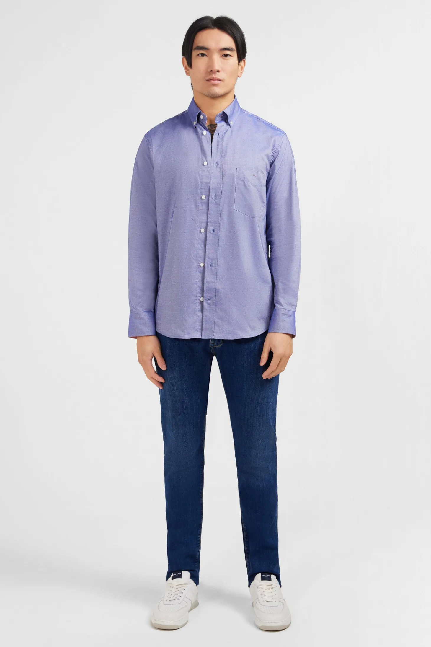 Chemise bleu marine unie en coton