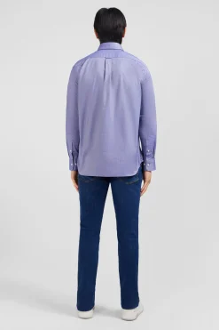 Chemise bleu marine unie en coton