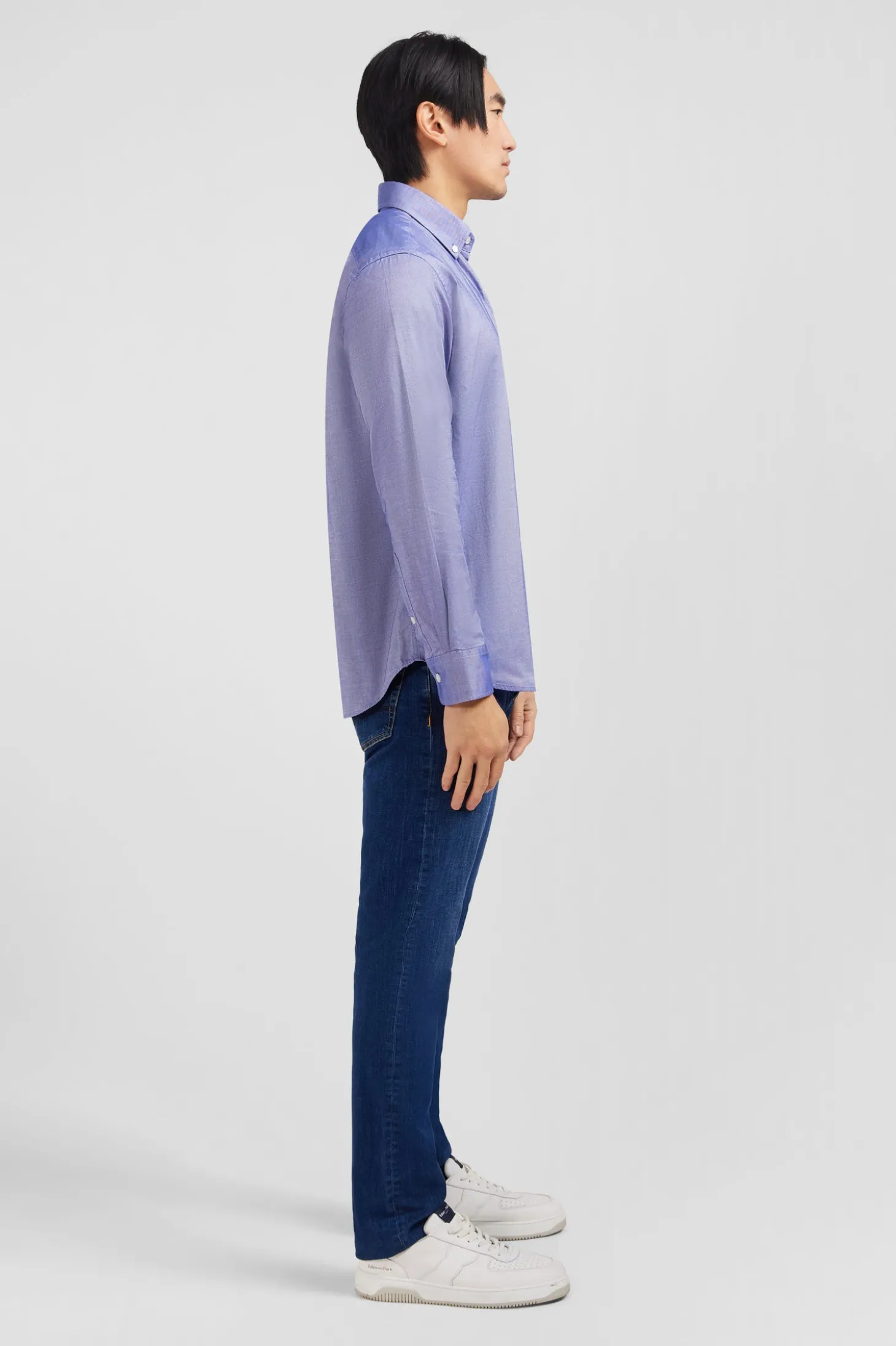Chemise bleu marine unie en coton