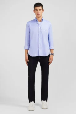 Chemise bleue unie en coton