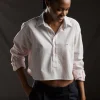 Chemise cropped PAP'Atelier en coton rayé rose et blanc