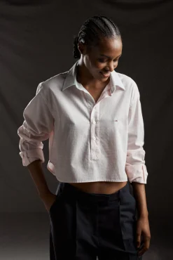Chemise cropped PAP'Atelier en coton rayé rose et blanc