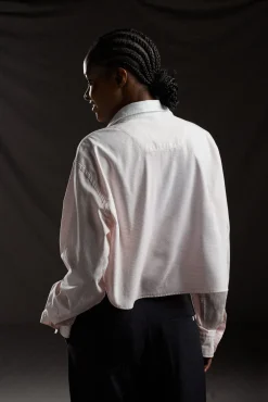 Chemise cropped PAP'Atelier en coton rayé rose et blanc
