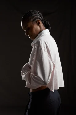 Chemise cropped PAP'Atelier en coton rayé rose et blanc