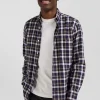 Chemise en coton à carreaux marron coupe Regular