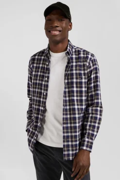 Chemise en coton à carreaux marron coupe Regular