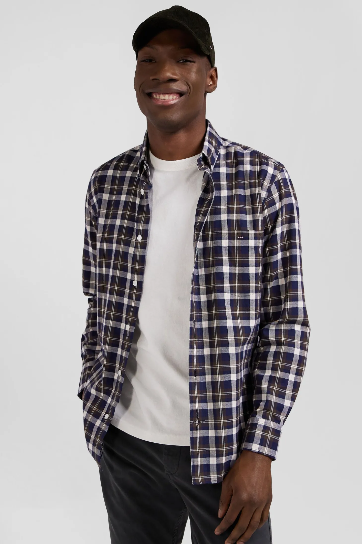 Chemise en coton à carreaux marron coupe Regular