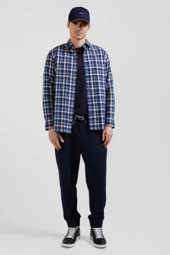 Chemise en coton à carreaux bleus coupe Regular