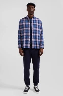 Chemise en coton à carreaux bleus et roses coupe Regular