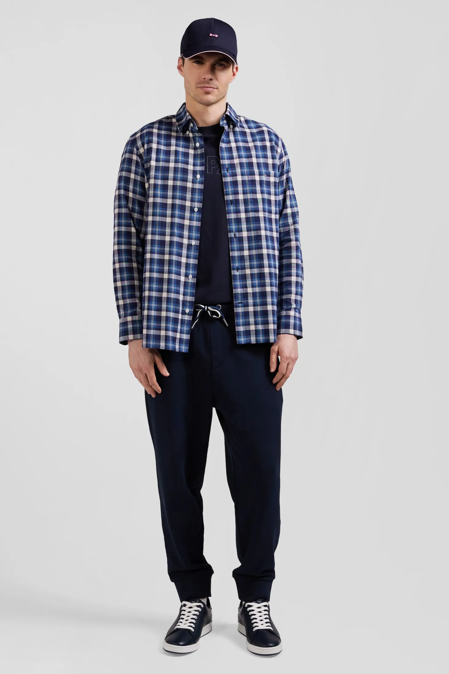 Chemise en coton à carreaux bleus coupe Regular