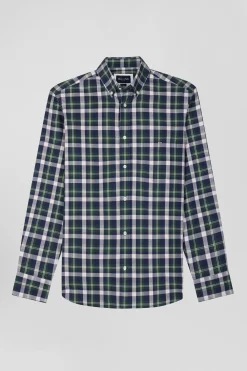 Chemise en coton à carreaux verts coupe Regular