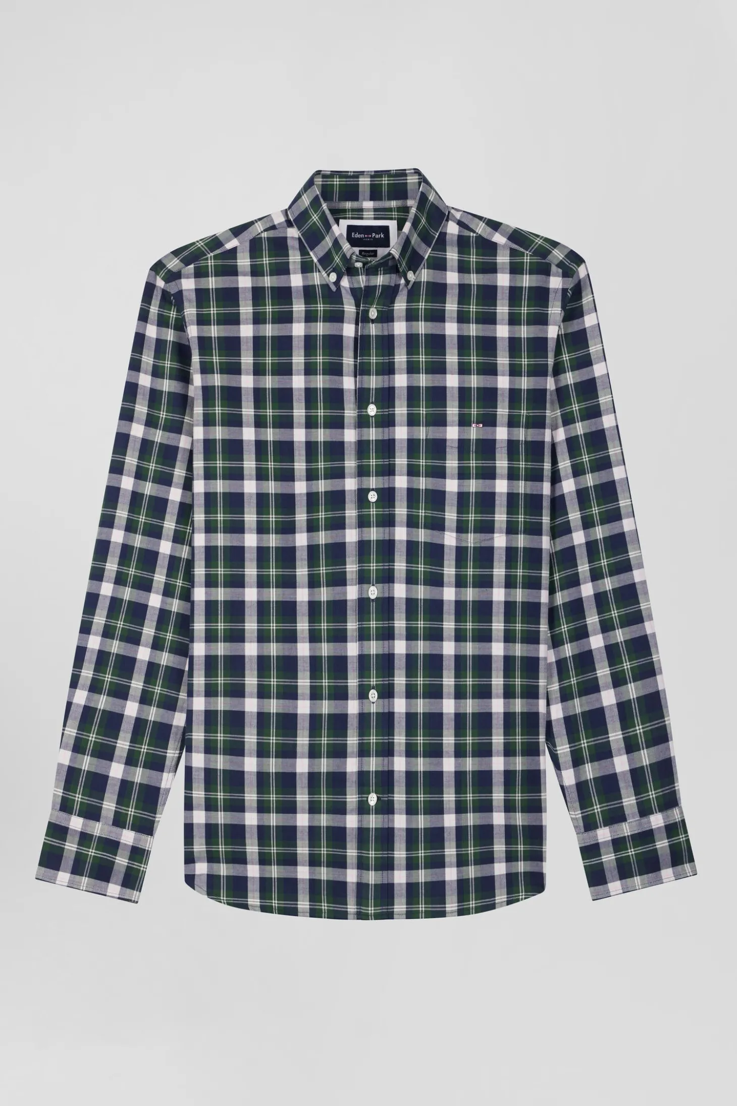 Chemise en coton à carreaux verts coupe Regular