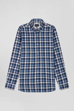 Chemise en coton à carreaux bleus coupe Regular
