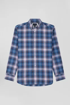 Chemise en coton à carreaux bleus et roses coupe Regular