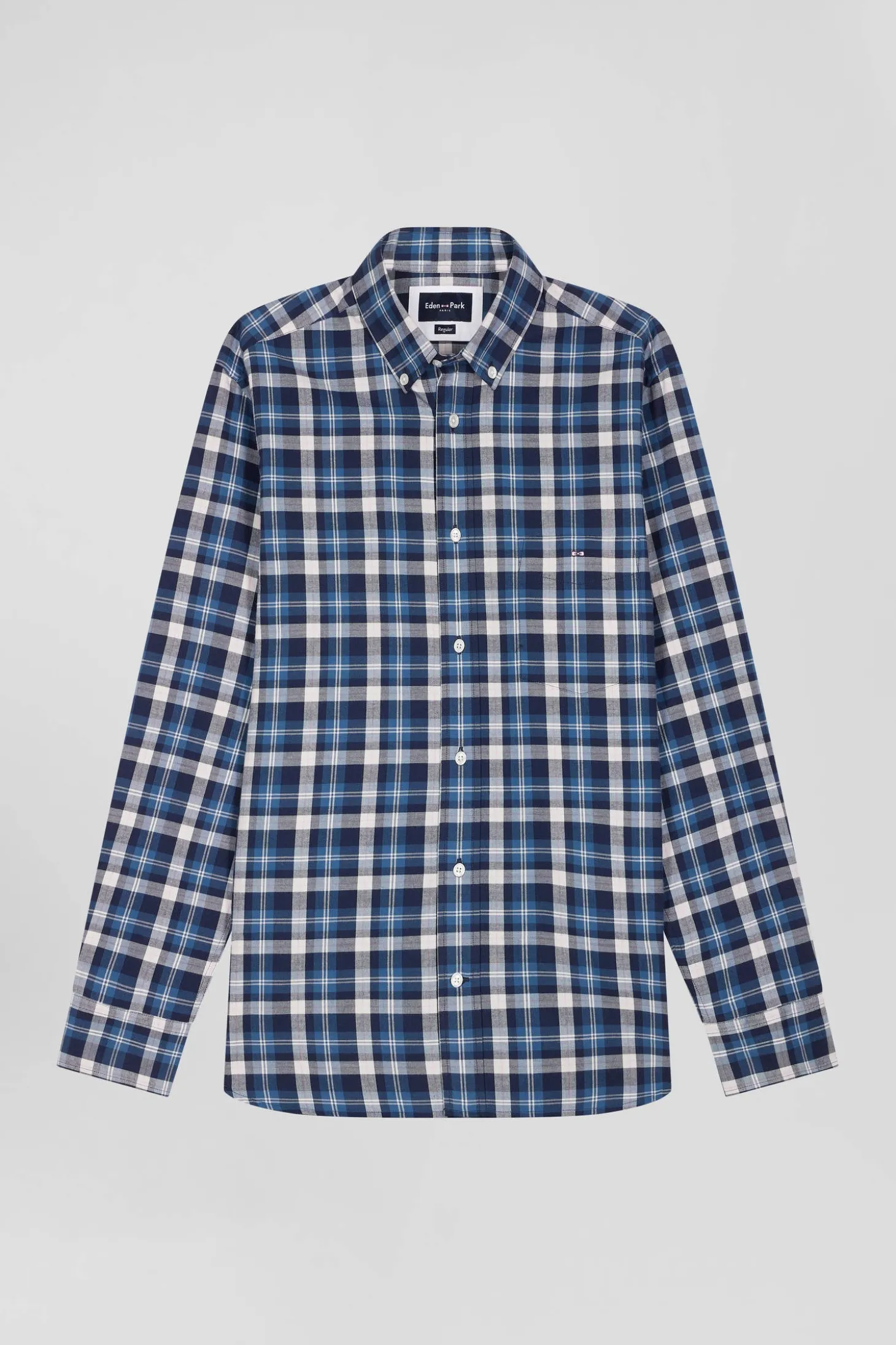 Chemise en coton à carreaux bleus coupe Regular