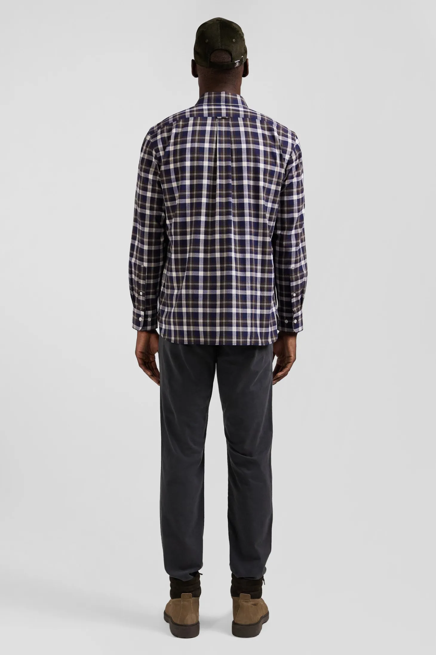 Chemise en coton à carreaux marron coupe Regular