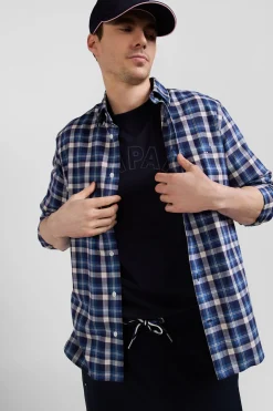 Chemise en coton à carreaux bleus coupe Regular