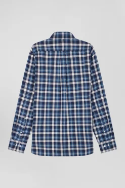 Chemise en coton à carreaux bleus coupe Regular