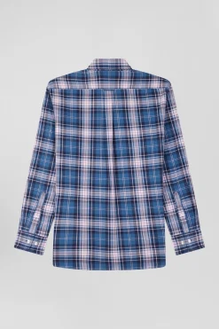 Chemise en coton à carreaux bleus et roses coupe Regular