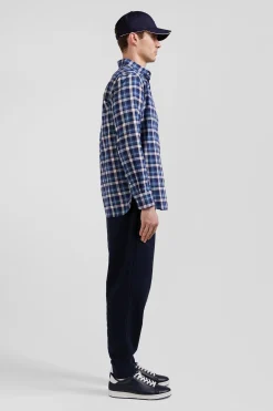 Chemise en coton à carreaux bleus coupe Regular