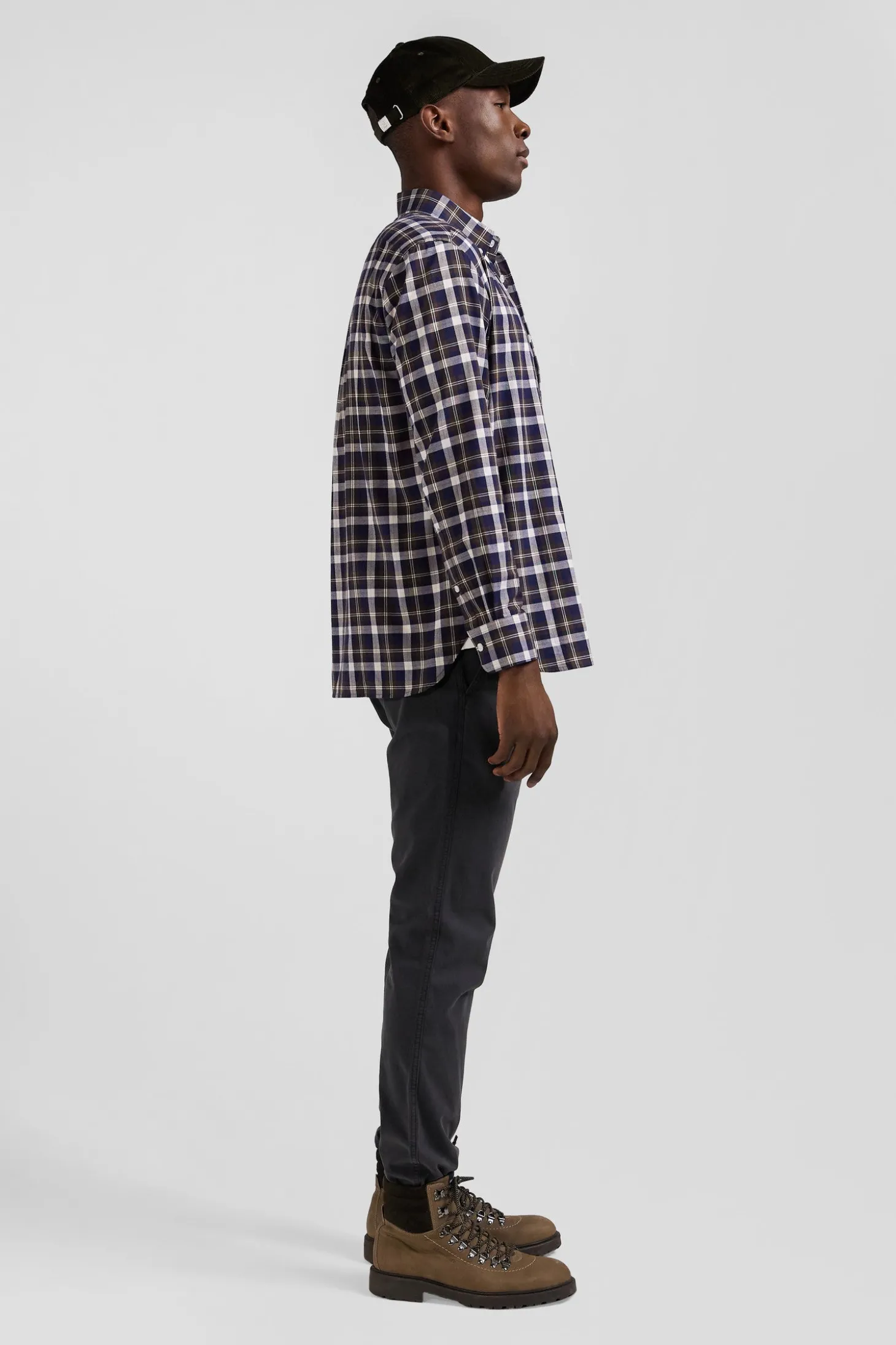 Chemise en coton à carreaux marron coupe Regular