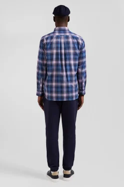 Chemise en coton à carreaux bleus et roses coupe Regular