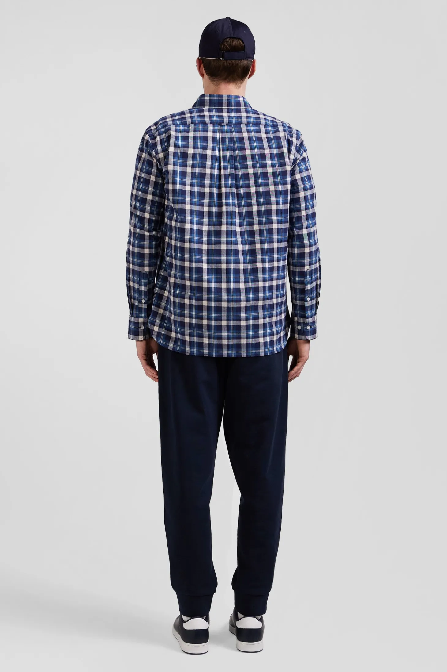 Chemise en coton à carreaux bleus coupe Regular