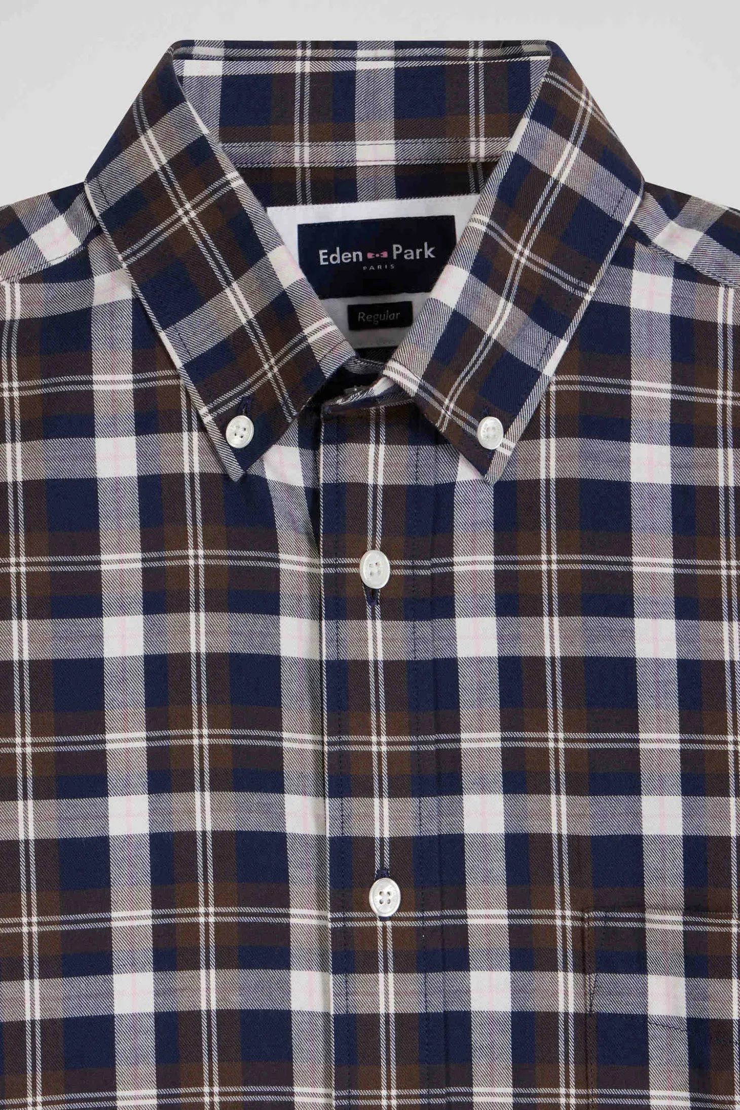 Chemise en coton à carreaux marron coupe Regular