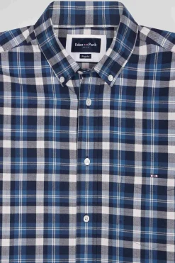 Chemise en coton à carreaux bleus coupe Regular