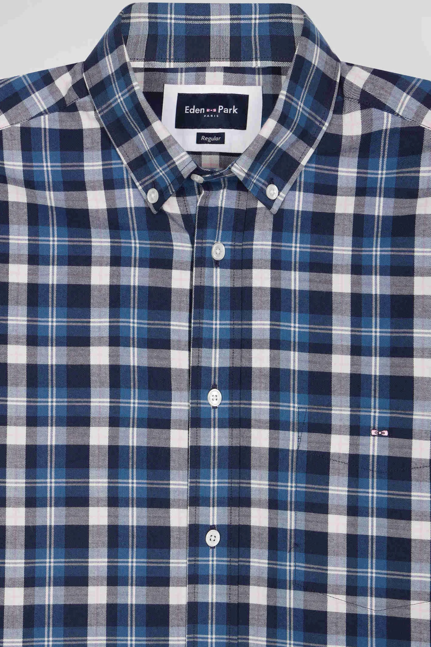 Chemise en coton à carreaux bleus coupe Regular