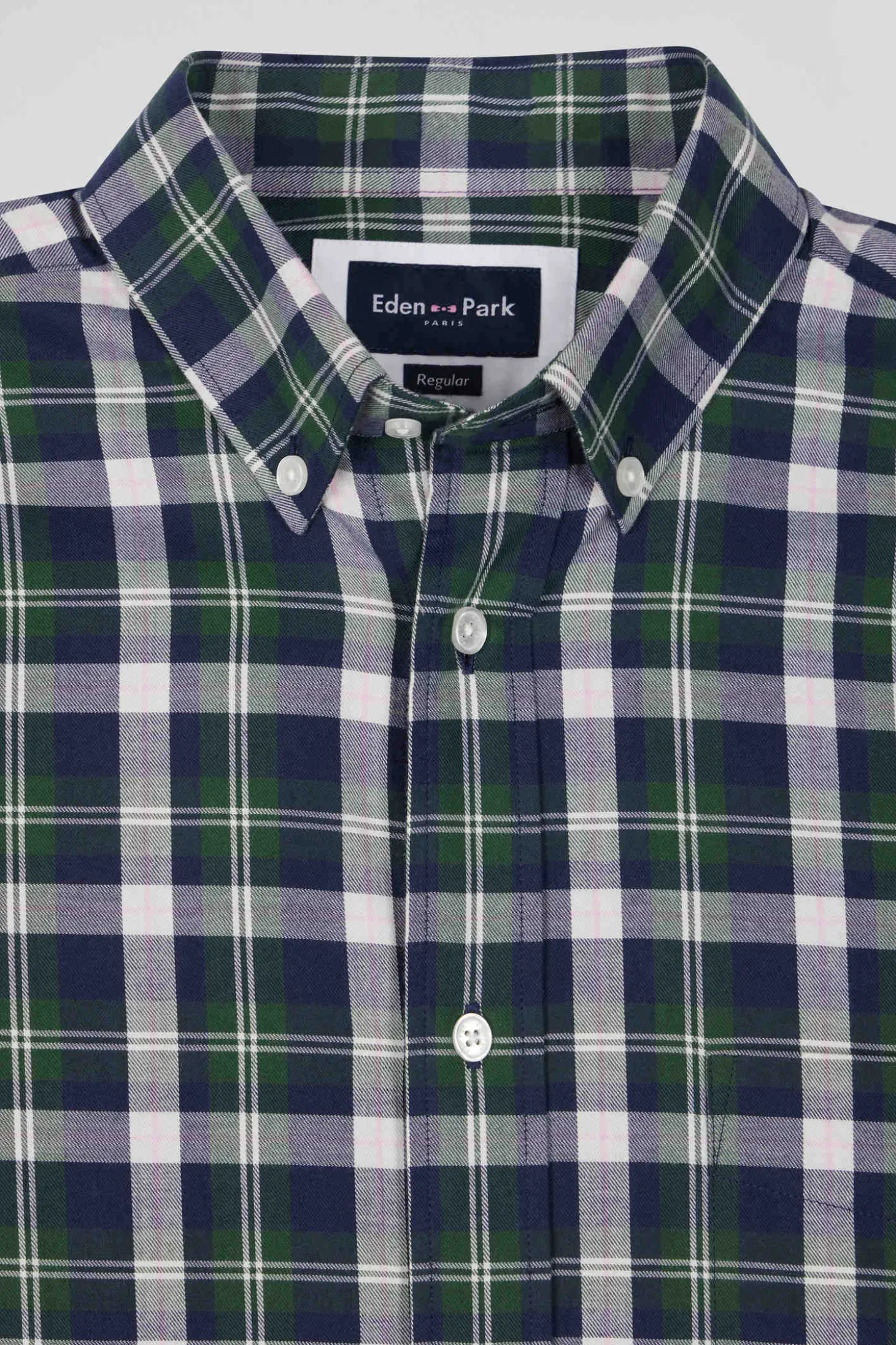 Chemise en coton à carreaux verts coupe Regular