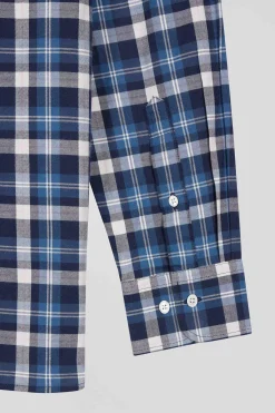 Chemise en coton à carreaux bleus coupe Regular