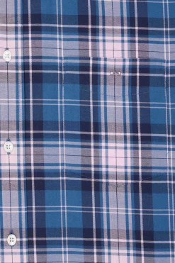 Chemise en coton à carreaux bleus et roses coupe Regular