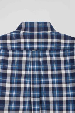 Chemise en coton à carreaux bleus coupe Regular