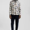 Chemise en coton à imprimé floral beige coupe Slim
