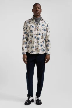 Chemise en coton à imprimé floral beige coupe Slim
