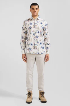 Chemise en coton à imprimé floral écru coupe Slim
