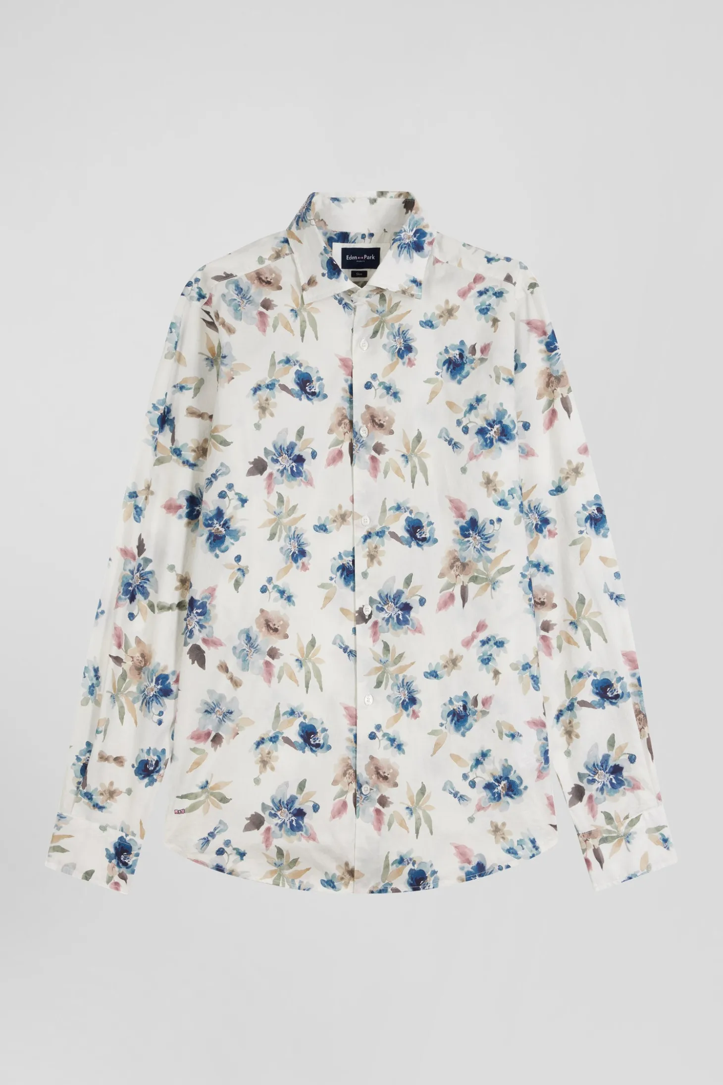 Chemise en coton à imprimé floral écru coupe Slim