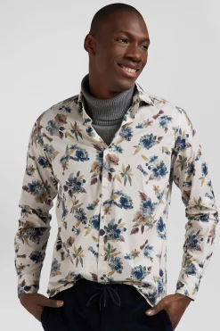 Chemise en coton à imprimé floral beige coupe Slim